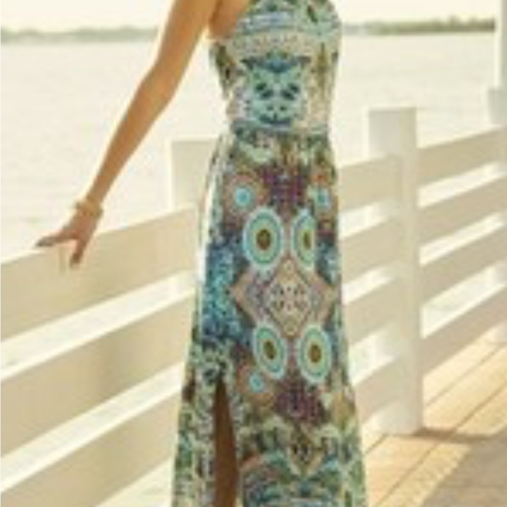 Bisou Bisou Vibrant Blue and Green Patterned Maxi Dress